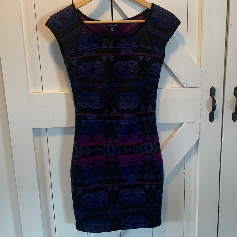 Short, cap sleeve, Aztec print dress